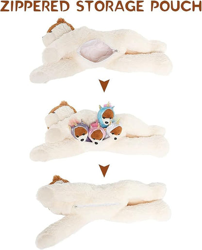 Muiteiur Giant Unicorn Stuffed Animal Cute Mommy Unicorn Dog with Zippered Pouch Includes 4 Baby Unicorns Gifts for Girls (Multicolor,26 Inches)