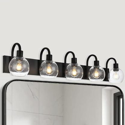WINSHEN Bathroom Light Fixtures 5-Lights Matte Black Farmhouse Vanity Lighting