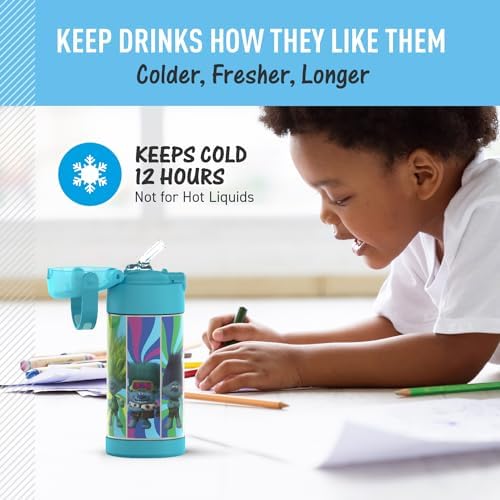 THERMOS FUNTAINER Water Bottle with Straw, 12oz, Trolls 3