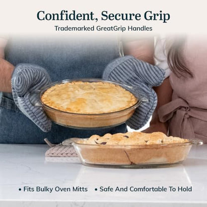 Libbey Baker’s Premium 2 Piece Glass Pie Plate, Stackable, Space Saving Casserole Dish Set with Lids, Glass Baking Dish Set for Fruit Pies, Quiches