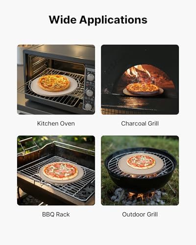 VEVOR Pizza Stone, 16 in Round Pizza Stone, 0.67" Thick Extra Large Baking-Stone with Rack Stand, 1450℉ Heat-Resistant Cooking Stones, for Kitchen Oven, Baking Pizzas, BBQ Grill