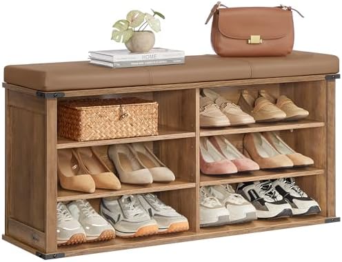 VASAGLE Shoe Storage Bench with Removable Cushion, Adjustable Shelves