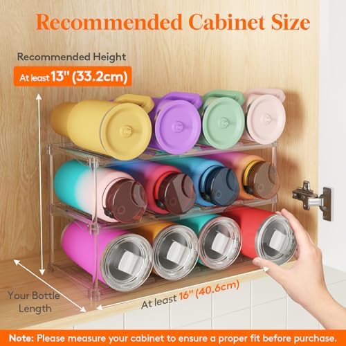Lifewit Stackable Water Bottle Organizer, Clear Tumbler Holder for Cabinet