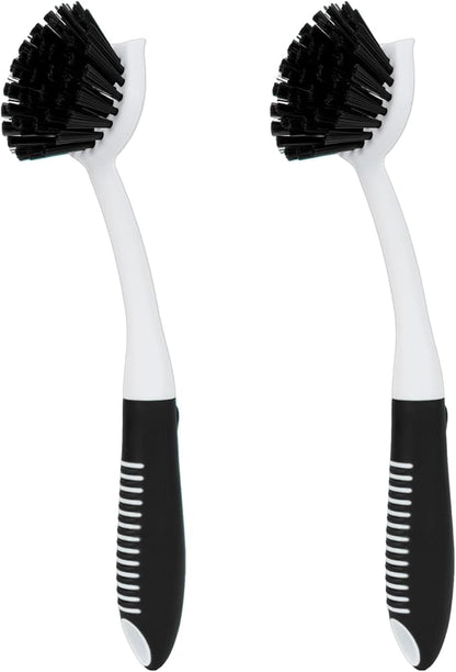 Dish Brush with Handle, 2 Pack Scrub Brushes with Built-in Scraper