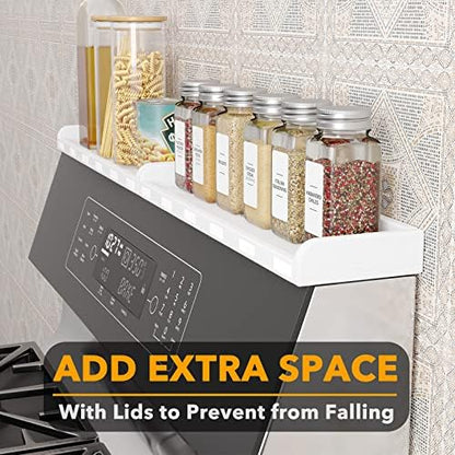 SpaceAid 30" Wide Kitchen Shelf Organizer for Stove, Magnetic Bamboo Spices Shelf for Home Stove Kitchen Storage Organization (Fit for Flat Top Only, White)