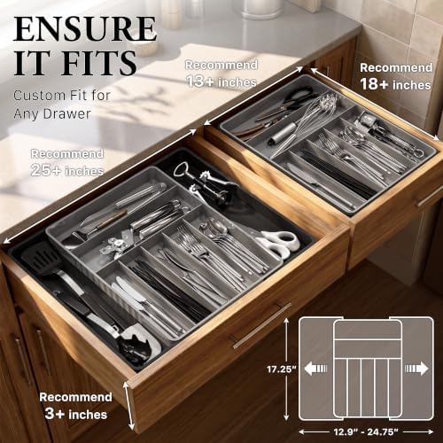 Simple Houseware Expandable Kitchen Drawer Flatware Organizer, Black/Gray