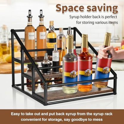 YQBRAO 3-Tier Coffee Syrup Organizer, 12-Bottle Rack, Rustic Brown