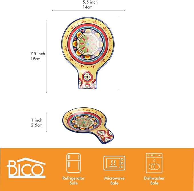Bico Tunisian Spoon Rest for Stove Top, Ceramic Spoon Holder for Kitchen Counter, Easy to Clean Coffee Spoon Rest Dishwasher Safe, Kitchen Cooking Utensil Rest for Ladles Spatula