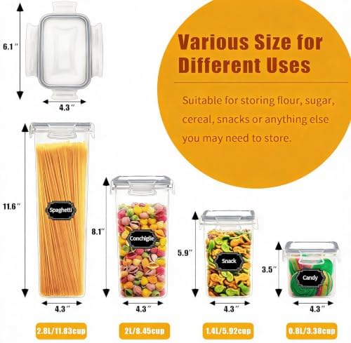 Wildone Airtight Food Storage Containers with Lids, 14PC Plastic Kitchen Containers Storage Set for Pantry Organization and Storage, Cereal, Flour and Sugar Containers, Include 20 Labels & Pen
