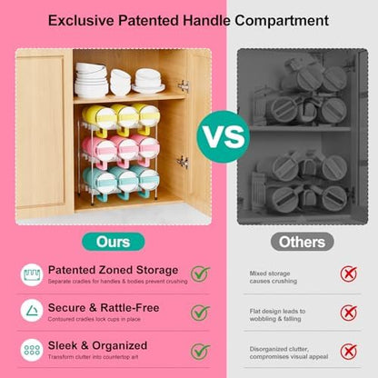 Reusable Stackable with Handle Compartment Water Bottle Tumbler Organizer for Stanley 40oz with Handle Cup, Stanley Accessories for Pantry, Cabinet & Kitchen Organization and Storage,3 Tier Hold 9