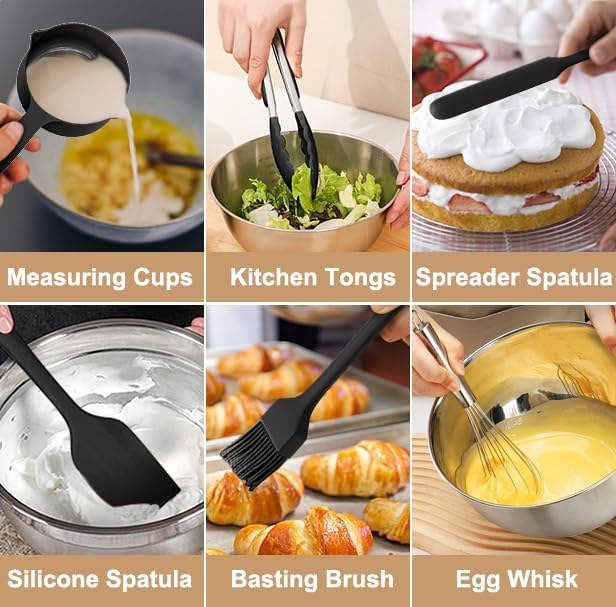 Wildone Mixing Bowls with Airtight Lids, with 3 Grater Attachments, Scale Mark