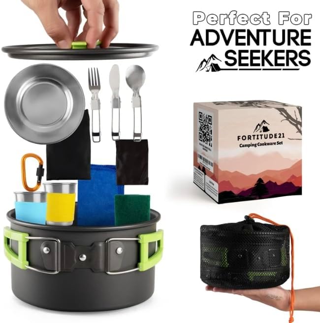 Camping Cookware Set - 19-Piece Lightweight Backpacking Cookware with Pots, Pans, Utensils - Compact Outdoor Cooking Kit for Camping, Hiking, Backpacking & Survival