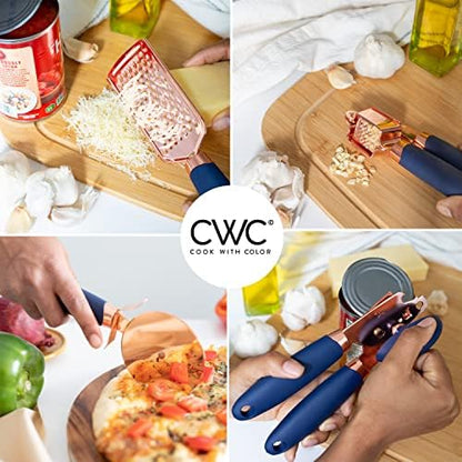 COOK WITH COLOR Kitchen Gadget Set Copper Plated Stainless Steel Utensils with Soft Touch Handles, Copper Navy, 7 Pieces
