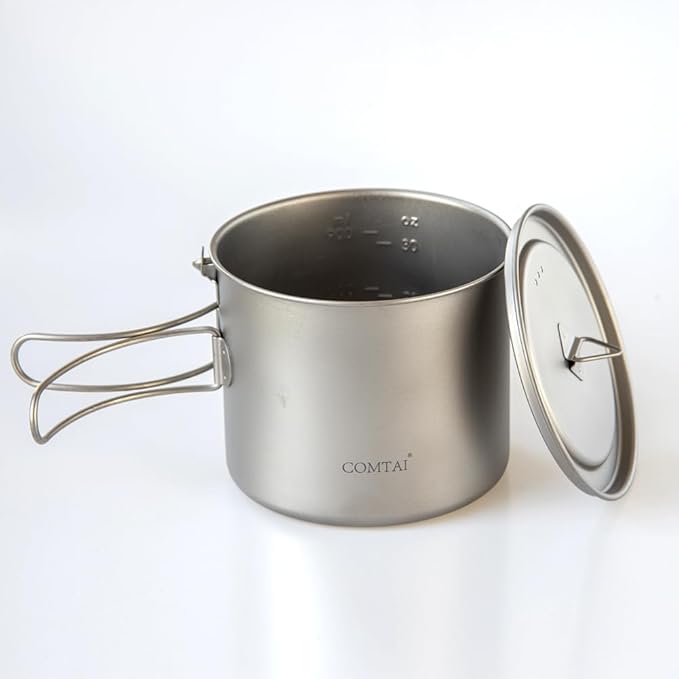 1100ml Titanium Camping Pot with Lid & Bail Handle, Lightweight Backpacking Cookware for Outdoor Hiking Cooking, Ultralight Titanium Cook Pot for Campfire Use