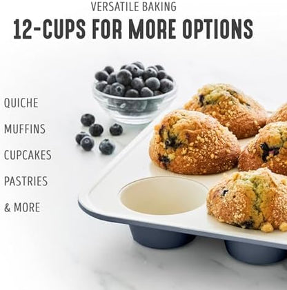 GreenLife 12 Cup Ceramic Nonstick Muffin Pan, Black