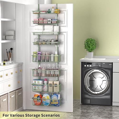 Moforoco Sage Green Over The Door Pantry Organizer, Pantry Door Organizer Shelves, Kitchen Organizers and Storage, Hanging Basket Wall Spice Rack Seasoning Shelves
