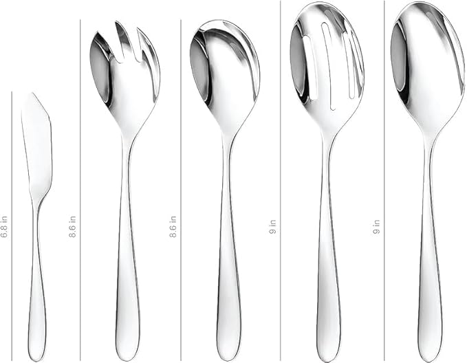 Serving Utensil Set – 18/10 Stainless Steel Serving Spoons, Salad Servers, Butter Knives, Mirror Finish, Dishwasher Safe, Elegant and Durable (10-Piece Serving Set, Fidenza)
