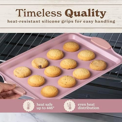 Country Kitchen Nonstick Stackable Bakeware Set - Heavy Duty, Durable, Easy Release Baking Set, Pink, 4 Pcs