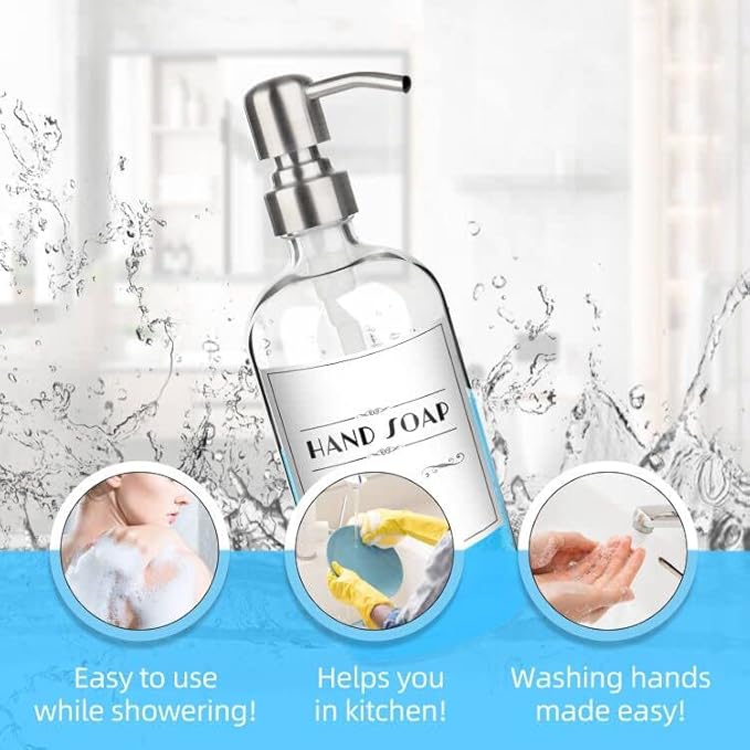 ARKTEK Refillable Soap Dispenser - 17 Oz Clear Glass Bottle