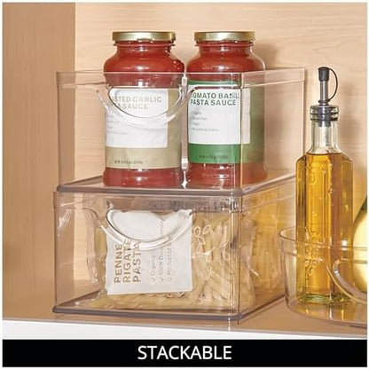iDesign Plastic Stackable Kitchen Cabinet Storage Bin with Handles - Clear Pantry Organizer Medium (Pack of 4)
