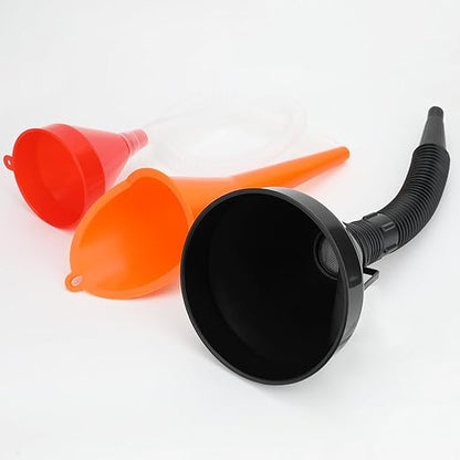 3 Pack Automotive Oil Funnel Set, Wide Mouth Fuel Funnels