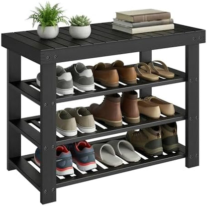 SONGMICS Shoe Rack Bench, 4 Tier Bamboo, 11.3 x 27.6 x 20.5 Inches