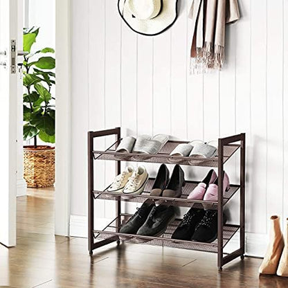 SONGMICS Metal Shoe Rack, 3-Tier Shoe Orgainzer, Holds 9-12 Pairs