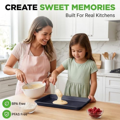 NutriChef Non-Stick Cookie Sheet Baking Pans, 2-Piece Oven Baking Trays w/ Superior Nonstick Coating - 15" x 11" & 13" x 9" Sizes for Convenient Roasting & Baking - Dishwasher Safe