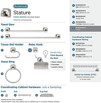 Amerock Stature Single Prong Brushed Nickel Wall-Mounted Hook