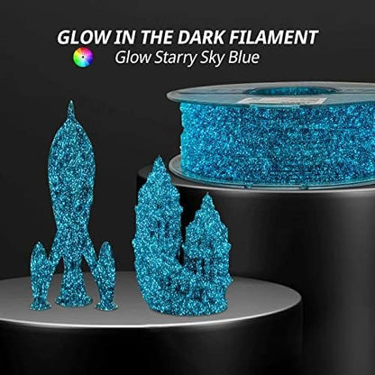 AMOLEN 3D Printer Filament, PLA Filament 1.75mm, Glow in The Dark Filament Blue Starry Sky, Best with UV Lamps, Fit Most 3D FDM Printers, Dimensional Accuracy +/- 0.02 mm, 1kg(2.2lbs) Spool