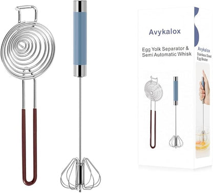 Semi Automatic Whisk & Egg Yolk Separator, Stainless Steel Mini Hand Push Whisk