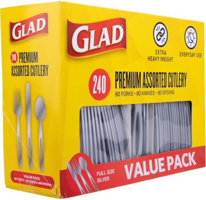 Glad Silver Disposable Cutlery Set, Heavy Duty Plastic, 240 Count