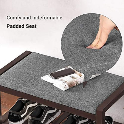 SONGMICS Shoe Rack Bench, Padded Seat, Storage Shelf, Holds Up to 350 lb
