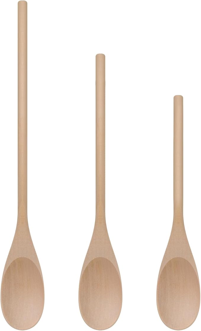 LorisArm 3PC Wooden Spoon for Cooking, Long handle 12" 10" 8" Wood Serving