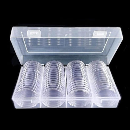 60Pcs 40mm Coin Capsules with Plastic Storage Box Organizer Collection Case