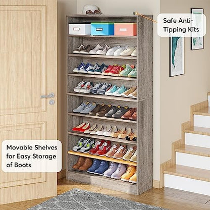 Tribesigns Tall Shoe Cabinet, 9 Tiers 40-45 Pairs Heavy Duty Wood Freestanding Shoe Storage Cabinet, 70.8'' Tall Shoe Cabinet with Open Storage for Entryway (1, Beige Gray)