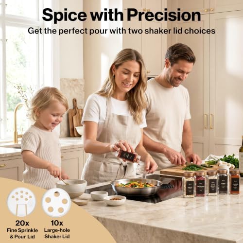 EDELHAUS Glass Spice Jars with Label, 24x Champagne Bronze Steel Lids