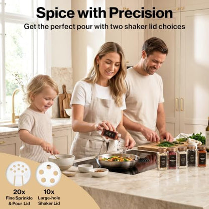 EDELHAUS Glass Spice Jars with Label, 24x Champagne Bronze Steel Lids