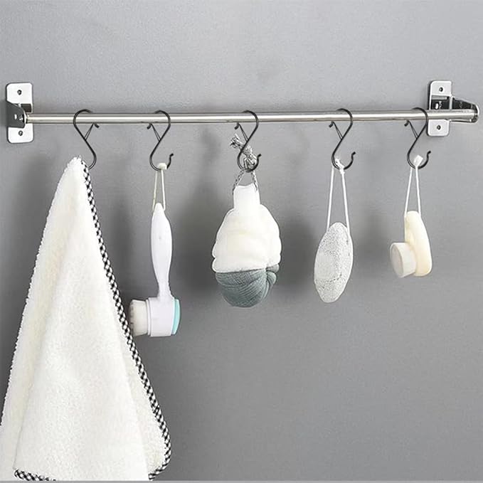 16 Pack Heavy Duty S Hooks with Safety Buckle - S Shaped Hooks for Hanging Plants, Clothes, Kitchen Utensils, Bags (Black)