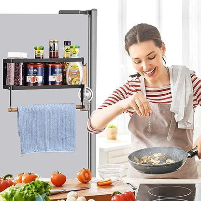 Magnetic Spice Rack for Refrigerator Magnetic Paper Towel Holder for Fridge Magnetic Shelf Magnetic Shelves 2 Hooks Fridge Magnet Organizer Spice Rack Seasoning Organizer Kitchen Storage