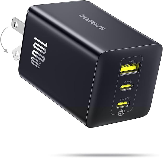 Baseus 100W USB C Charger Block, 3-Port Foldable Compact PPS Wall Charger