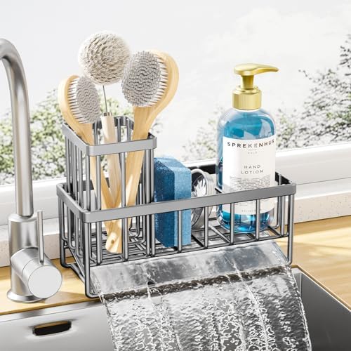 Kitsure Sponge Holder for Kitchen Sink, 7.9"x3.7"x6.2", Silver