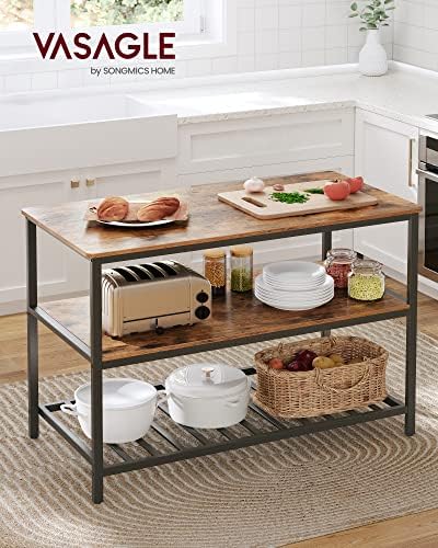 VASAGLE Kitchen Island with 3 Shelves, Storage Cabinet, Steel Structure