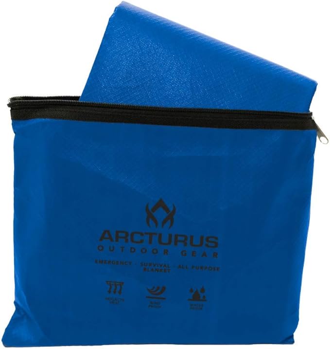 Arcturus Insulated Tarp | Reusable Heavy Duty Thermal Survival Blanket ??60 x 82 in, Reflects 90% Body Heat, Waterproof, Windproof, 3-Layer Design, Reinforced Grommets, Blue