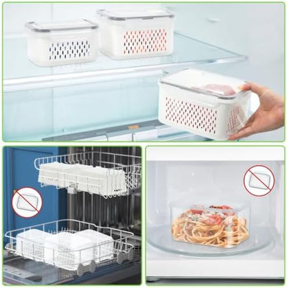 4Pack Fruit Storage Container for Fridge with Removable Colander and Vent