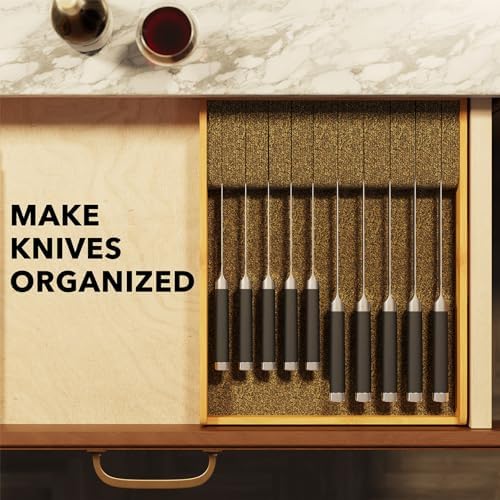 SpaceAid Large Knife Drawer Organizer Bamboo Insert Dock, Kitchen Steak Knives Holder Organizers Block for Drawer in Storage Organization (Large)
