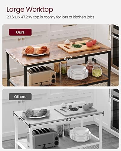 VASAGLE Kitchen Island with 3 Shelves, Storage Cabinet, Steel Structure