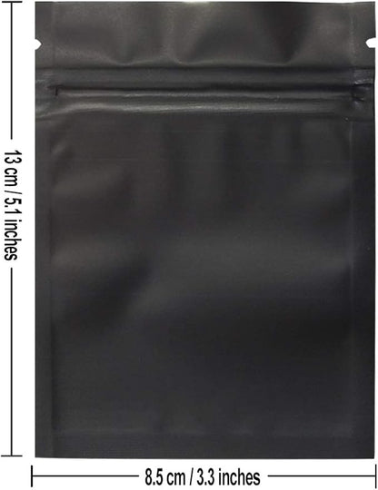100 Pack Mylar Bags 3.3 x 5.1 Inch Resealable Smell Proof Bags Foil Pouch Bag Flat Bag Matte Black