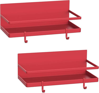 Magnetic Spice Rack Organizer Refrigerator Spice Storage Shelf（Red 2 pack