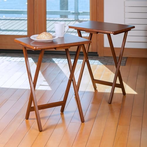 Winsome Alex Set of 2 Foldable Snack Tables, Walnut